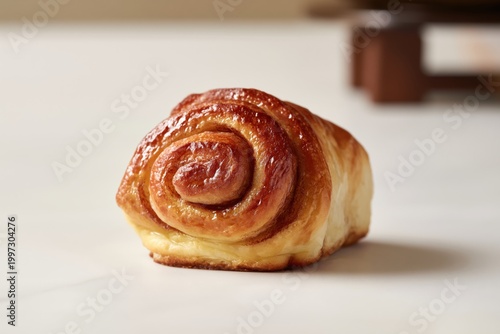 Freshly Baked Cinnamon Roll With Golden Crust on a Clean Background