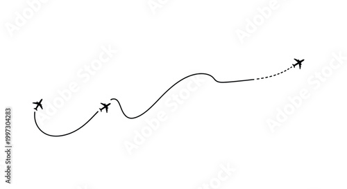 Airplane flight path with aircraft.