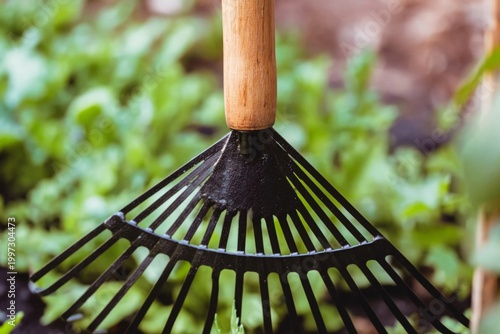 Gardening Tool Resting on Freshly Turned Soil in a Sunny Outdoor Area During ...