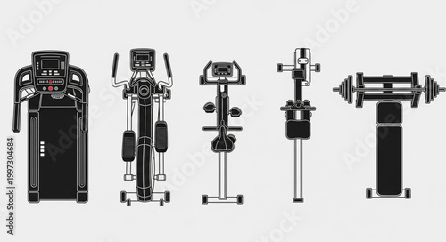 Collection of Gym Equipment Silhouettes Isolated on White Background.