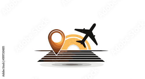Airplane Taking Off with Location Pin.