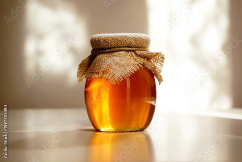 Honey Jar on a Table With Soft Light in a Bright Room