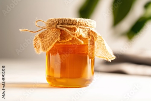 Honey Jar on a Table With Soft Light in a Bright Room