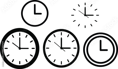 A set of vector clocks silhouettes time concept and minimalist design