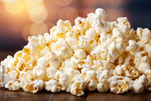 Fresh Popcorn Served Warm for Movie Night at Home on a Wooden Table