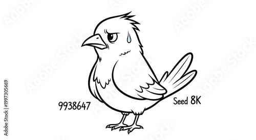 Angry Cartoon Bird Standing Alone.