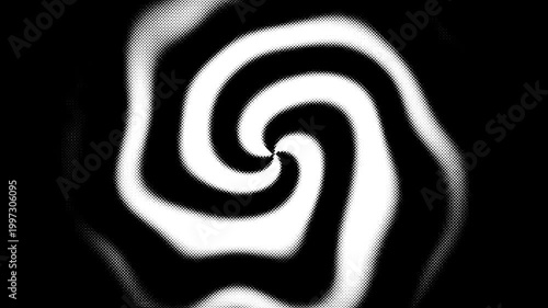 Abstract black and white spiral pattern with halftone dot texture effect