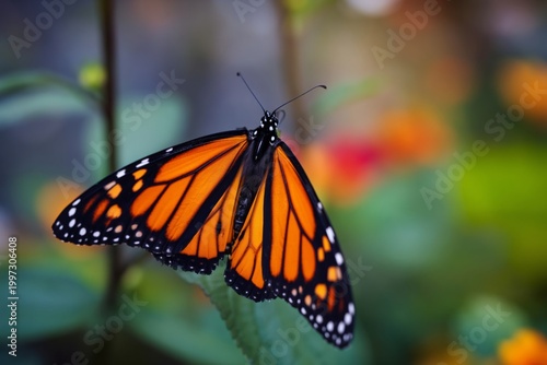 Monarch Butterfly Resting on Green Leaves in a Garden During Daylight Hours