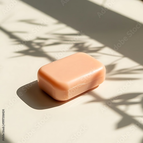 Pink soap bar mockup, shadow overlay, sunlight