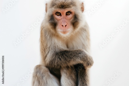 Monkey Sitting With Arms Crossed in Front of a Light Background