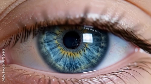 Brilliant blue human iris close-up.