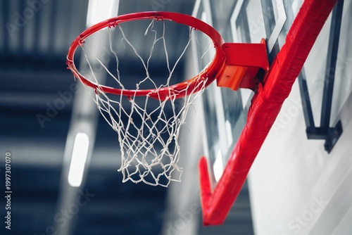 Basketball Hoop in Indoor Gym During Practice Session in the Afternoon