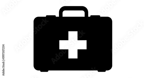 Bild auf Leinwand Black medical case with a white cross a stark silhouette