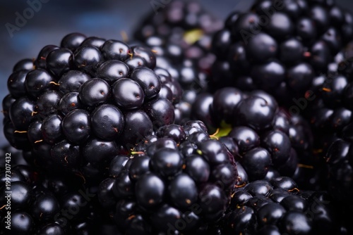 Fresh Blackberries Stacked Together in a Close View at a Market in Summer Season
