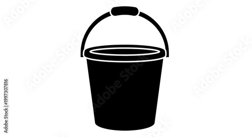 Simple black bucket illustration with a handle a distinct silhouette