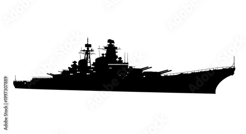 Bilde på lerret Detailed black silhouette of a large naval battleship at sea