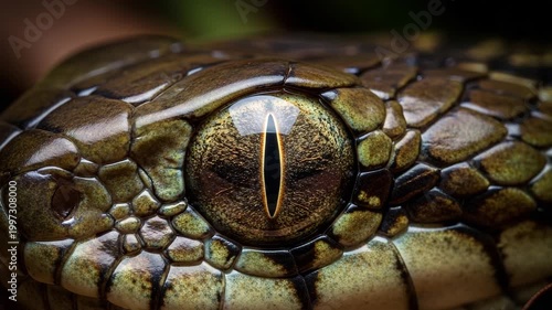 Close-up of a reptile eye with slit pupil.