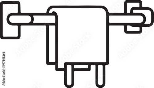 Simple icon of a towel hanging on a rack with line art bathroom minimalist illustration domestic accessory washcloth interior sanitary equipment apparatus washroom convenience