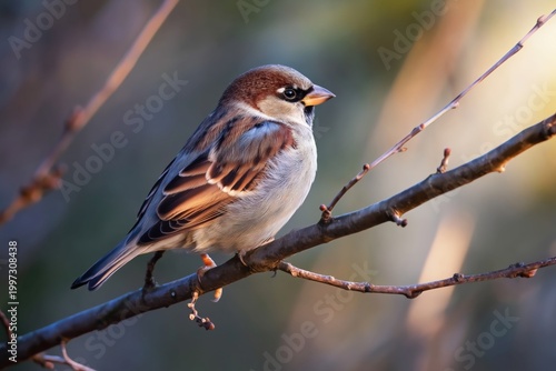Bird Sits on a Branch During Early Morning in a Natural Setting With Soft Light