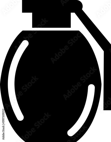 Bomb explosive weapon danger icon in black flat style featuring grenade, dynamite, blast, detonation synonym elements for hazard, warning and military design use
