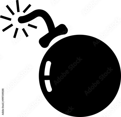Bomb explosive weapon danger icon in black flat style featuring grenade, dynamite, blast, detonation synonym elements for hazard, warning and military design use
