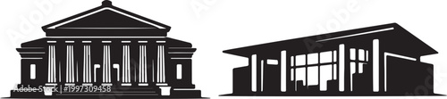  Classical museum and modern hall with columns in architectural silhouettes vector