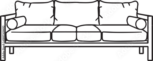 An elegant three-seater sofa, a monochrome representation of comfort and modern interior design.