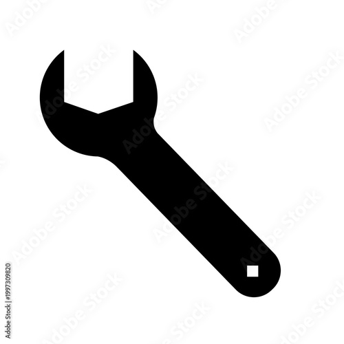Single Open End Spanner Icon Isolated on Transparent Background PNG | Black Wrench Silhouette for Mechanical Repair and Maintenance