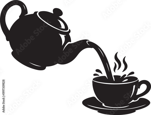  Pouring tea cup and pot beverage hot drink silhouette vector
