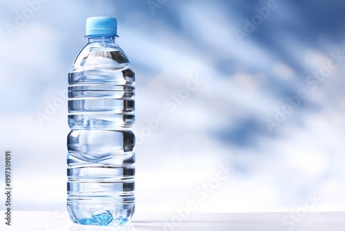 Fresh Water Bottle Against a Blurred Background With Blue Sky During Daylight