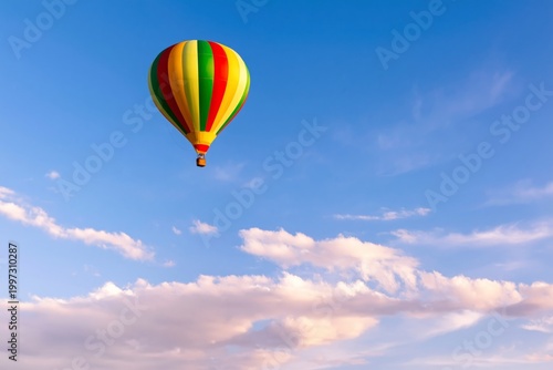 Colorful Hot Air Balloon Floats High in the Sky on a Sunny Day