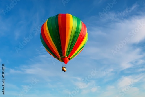 Colorful Hot Air Balloon Floats High in the Sky on a Sunny Day