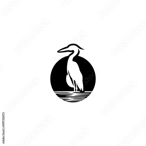 Clean monochrome vector logo featuring a standing crane combined with an alphabet letter O, ideal for brand identity, corporate logo, minimalist design, and emblem use.