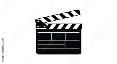 A black clapperboard open and ready for filming depicted as a silhouette