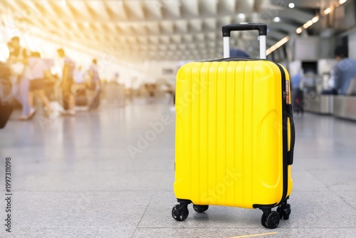 Travel Bag Waits at Airport Between Passengers During Busy Day