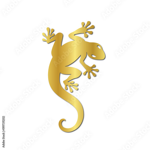 Golden Gecko Lizard Icon for Wildlife and Nature Design PNG | Metallic Gold Lizard Silhouette Isolated on Transparent Background