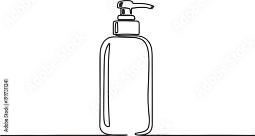 Line art illustration of a pump dispenser bottle for liquids with dispenser sanitizer container cosmetics packaging illustration minimalist cosmetic toiletries bathroom wellness