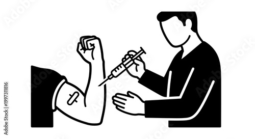 Doctor administering vaccine injection to patient's arm, medical healthcare concept