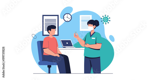 Doctor administering vaccine to patient in clinic, healthcare concept