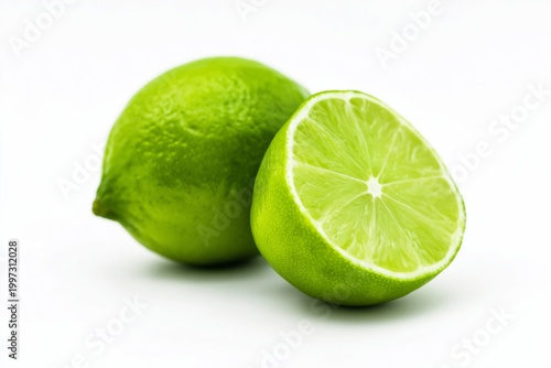 Fresh Lime Halves and Whole Lime on White Background in a Kitchen Setting
