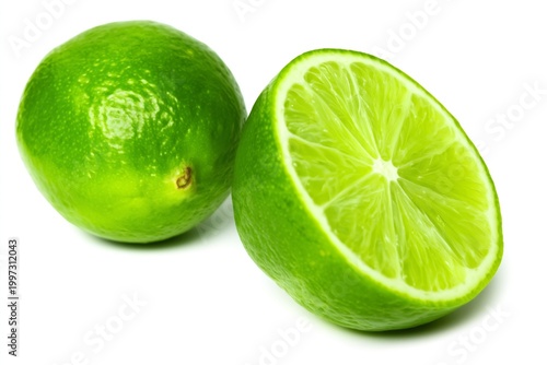 Fresh Lime Halves and Whole Lime on White Background in a Kitchen Setting