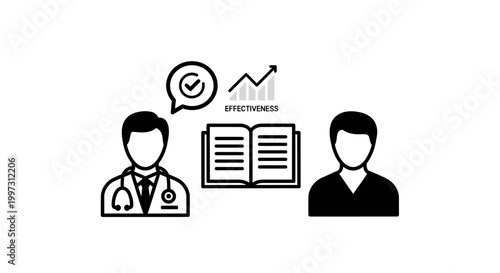 Doctor and patient discussing effectiveness of treatment with book and graph