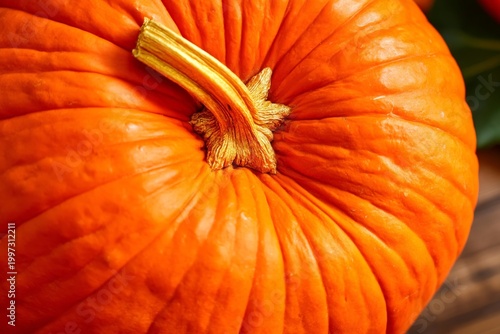 Close View of an Orange Pumpkin During Autumn Harvest Season in a Garden