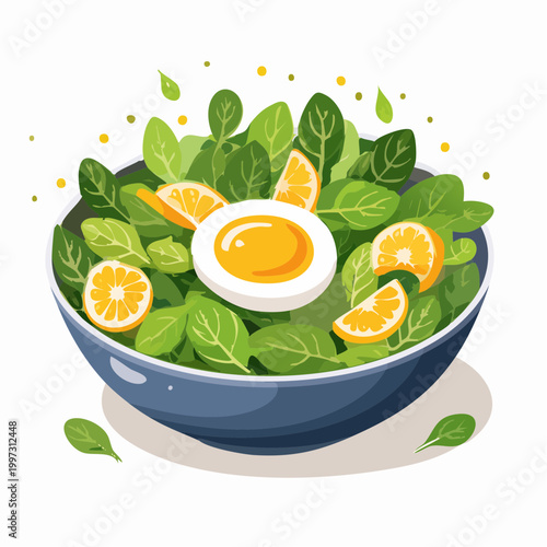 Spinatsalat mit Ei und Senf-Vinaigrette elegant angerichtet