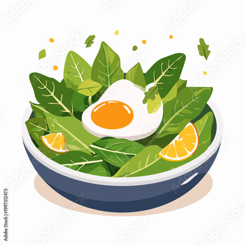 Spinatsalat mit Ei und Senf-Vinaigrette elegant angerichtet