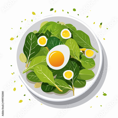 Spinatsalat mit Ei und Senf-Vinaigrette elegant angerichtet