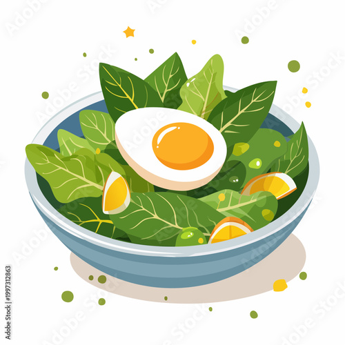 Spinatsalat mit Ei und Senf-Vinaigrette elegant angerichtet