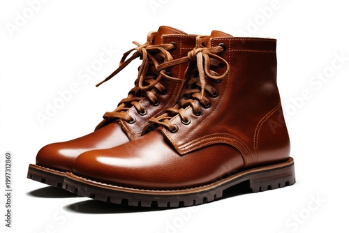 Brown Boots on the Ground in a Forest Surrounded by Dried Leaves During Autum...