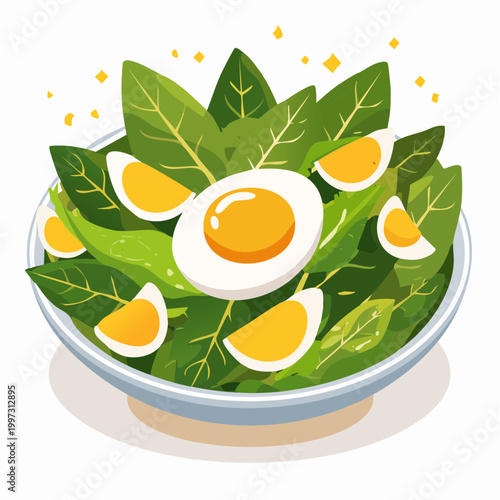 Spinatsalat mit Ei und Senf-Vinaigrette elegant angerichtet