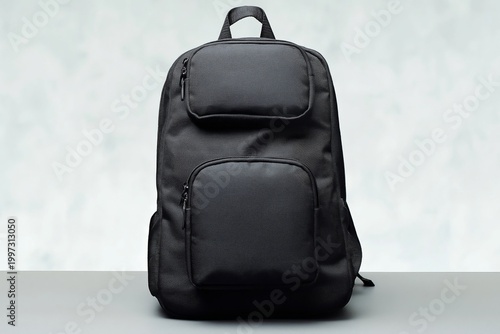 Black Backpack Placed on a Plain Background for Product Display